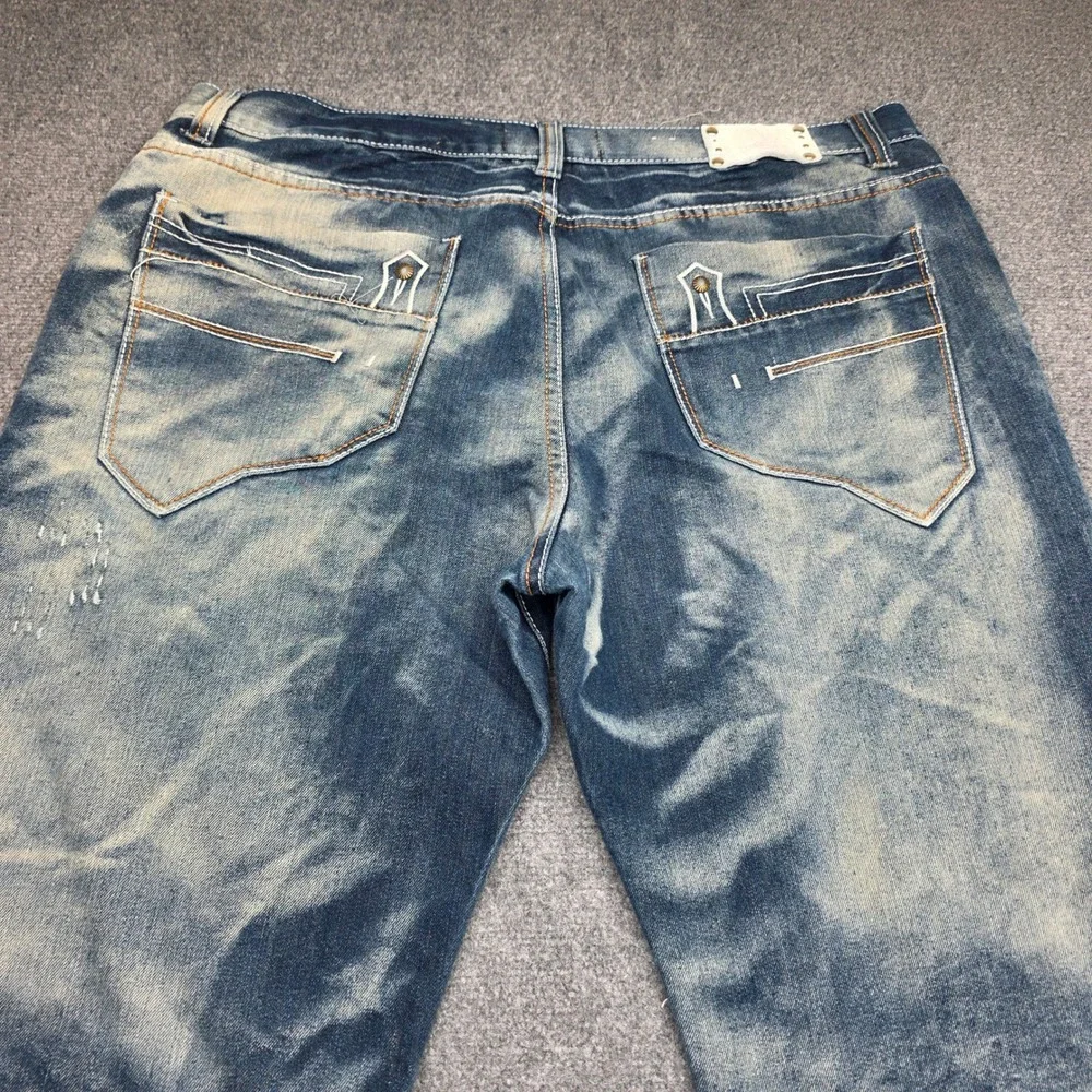 Brooklyn Xpress Mens Distressed Wide Leg Jeans Blue Sandblasted 42x34 Streetwear